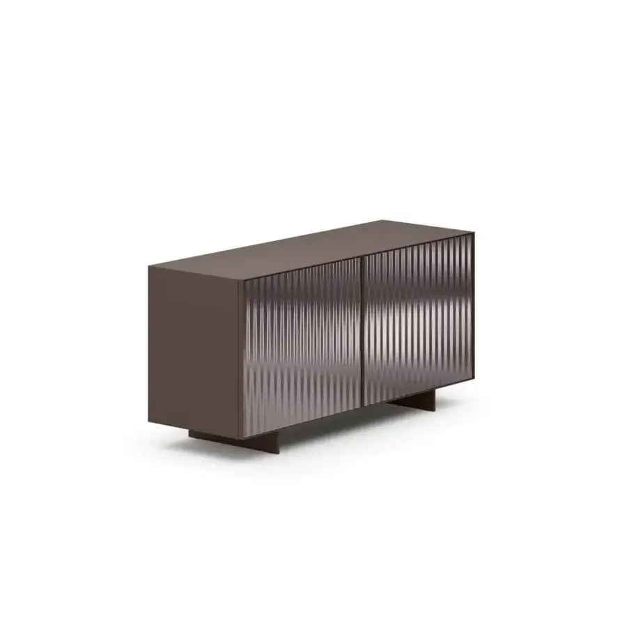 Superior Ozzio Italia Alfetta sideboard with ribbed detailing and sleek aluminum frame in dark brown-grey finish