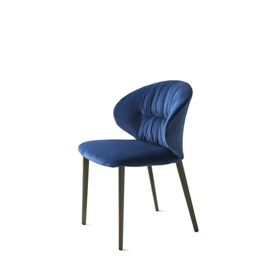 Elegant Bontempi Drop chair with deep blue velvet upholstery and a satin-finish conical metal frame