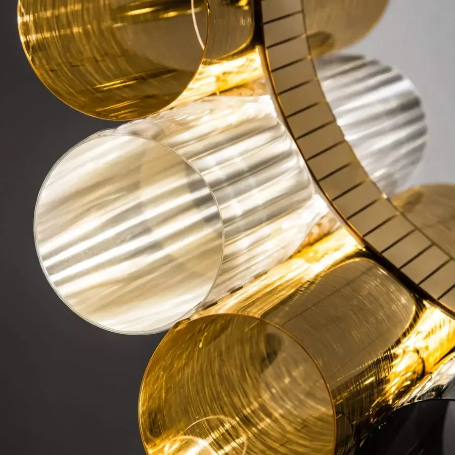 Distinguished Slamp La Lollo suspension lamp crafted in gold and amber Lentiflex® with Opalflex® finish