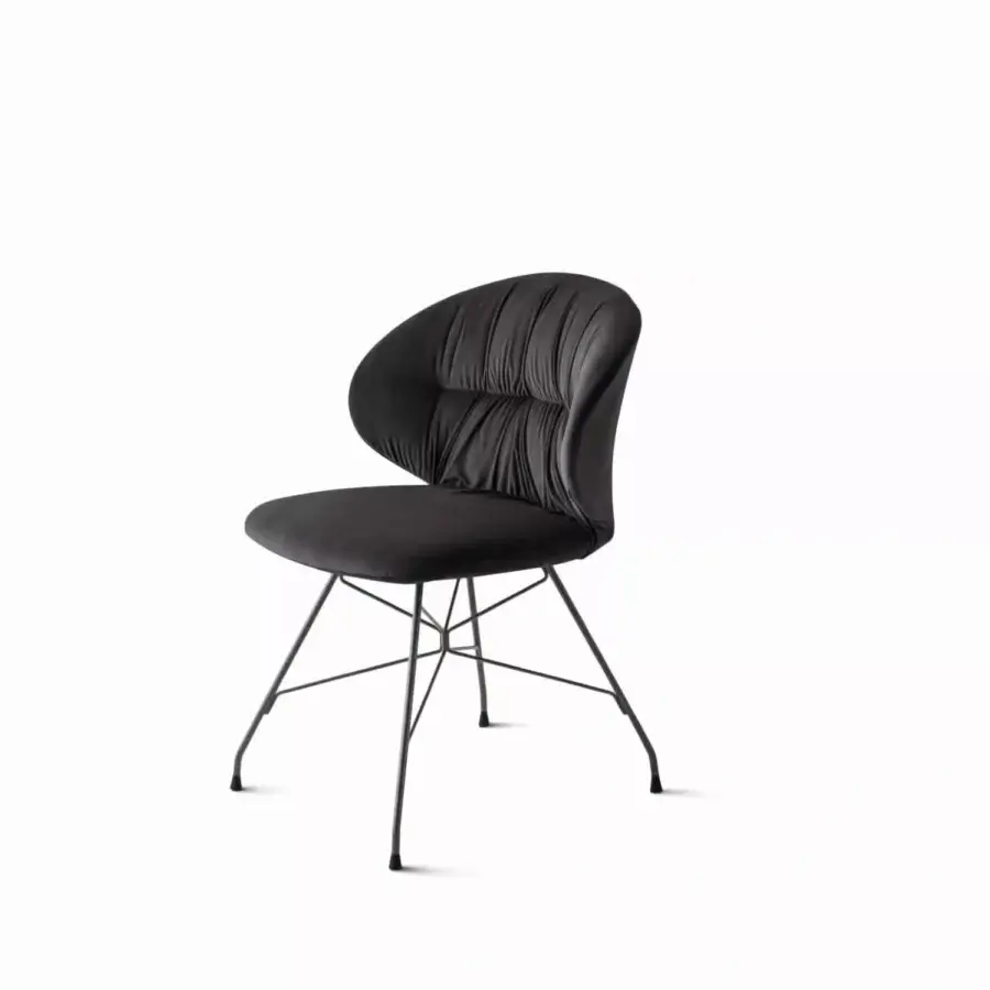 Exceptional Bontempi Drop chair in black velvet textile with dark-toned metal frame and petal-like backrest detailing