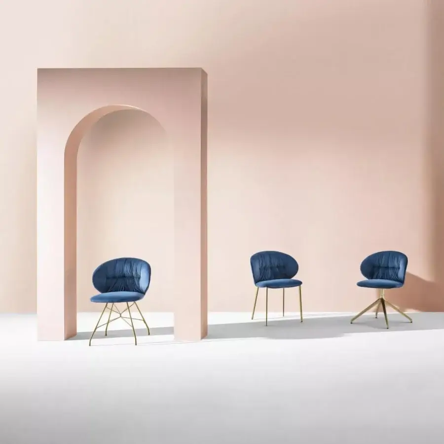 Captivating Bontempi Drop chair in deep blue textile with gold-toned metal and pleated backrest crafted in Italy