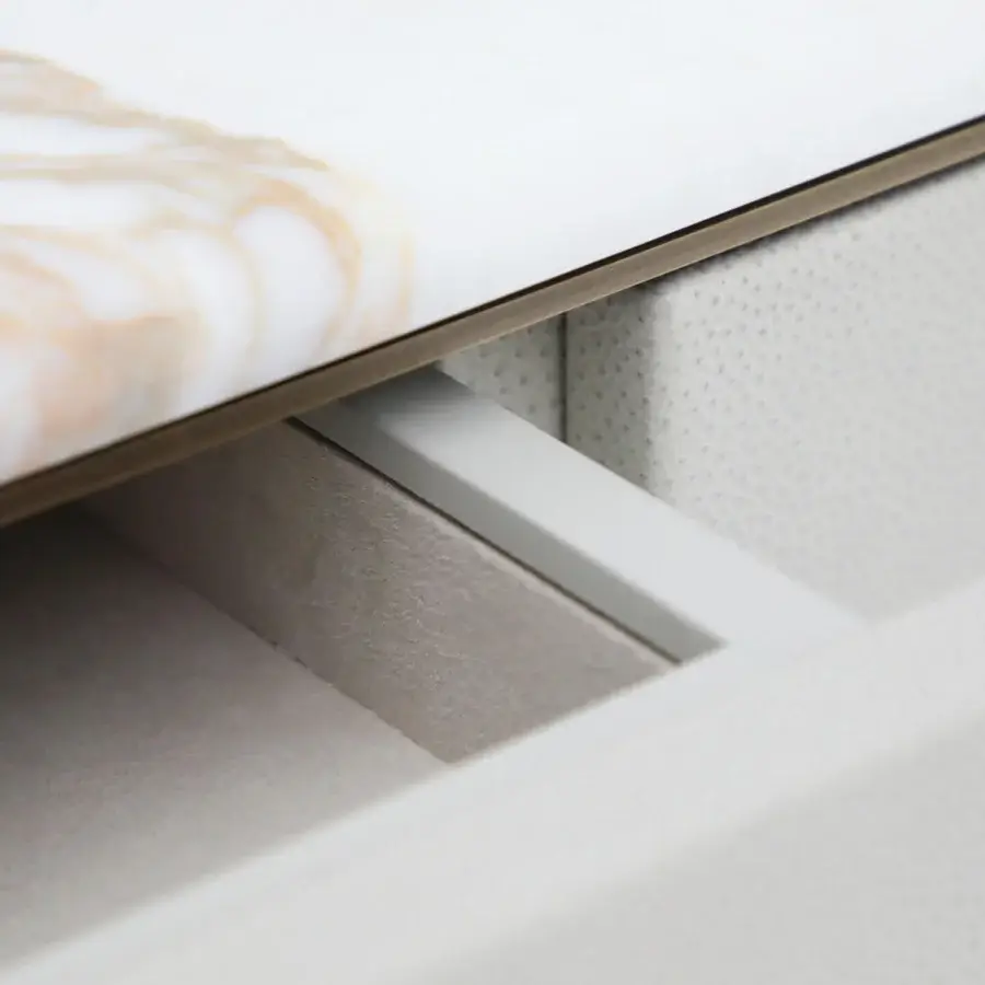 Superior Rugiano Emily desk crafted in beige leather with bronzed brass accents and a refined marble top
