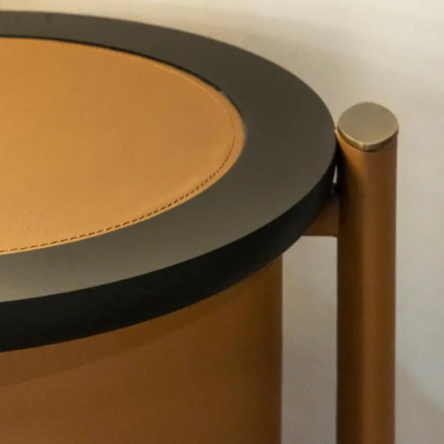 Distinguished Rugiano Coquette sideboard crafted in golden-brown leather with a dark ash wood frame and matte finish