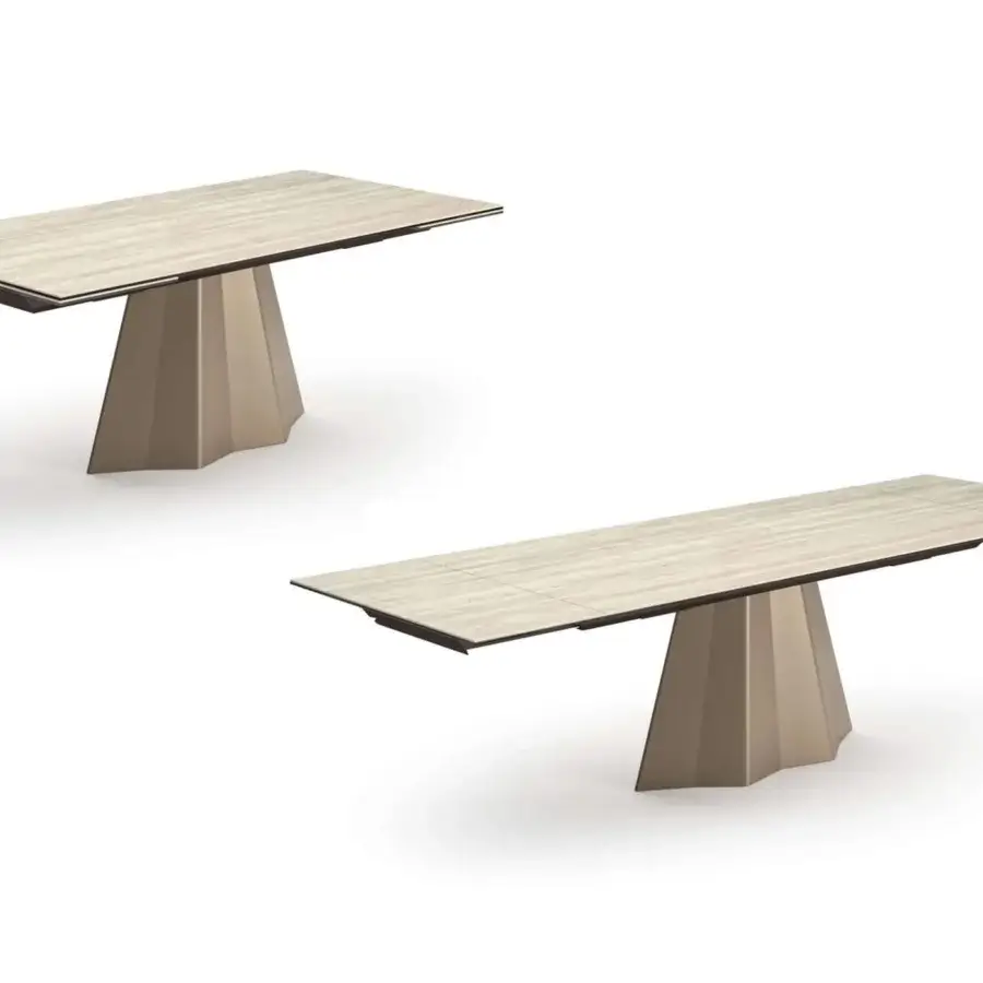 Superior Ozzio Italia Cupido table with ceramic top in neutral beige-grey and dark grey metal base with satin finish