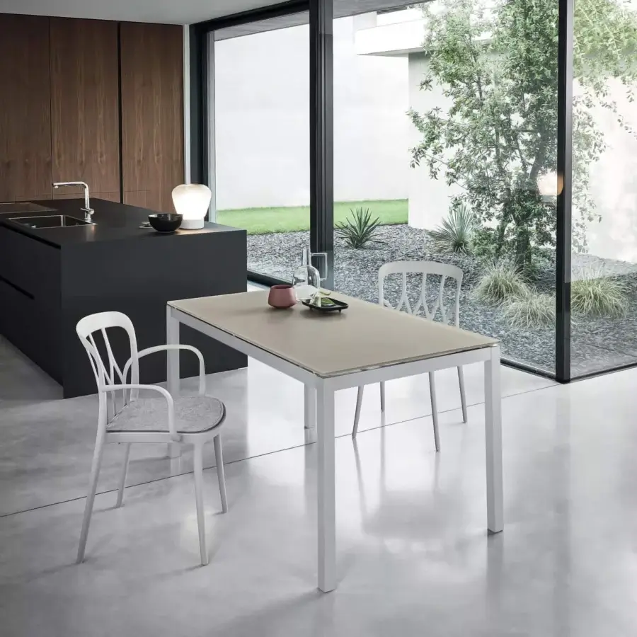 Superior Bontempi Galaxy chair with sleek design crafted in metal and bent wood with matte white finish
