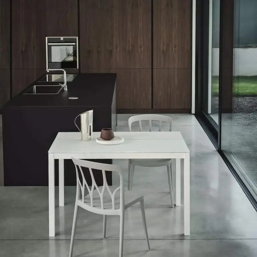 Distinctive Bontempi Galaxy chair with interwoven backrest crafted in light gray matte synthetic material for modern interiors