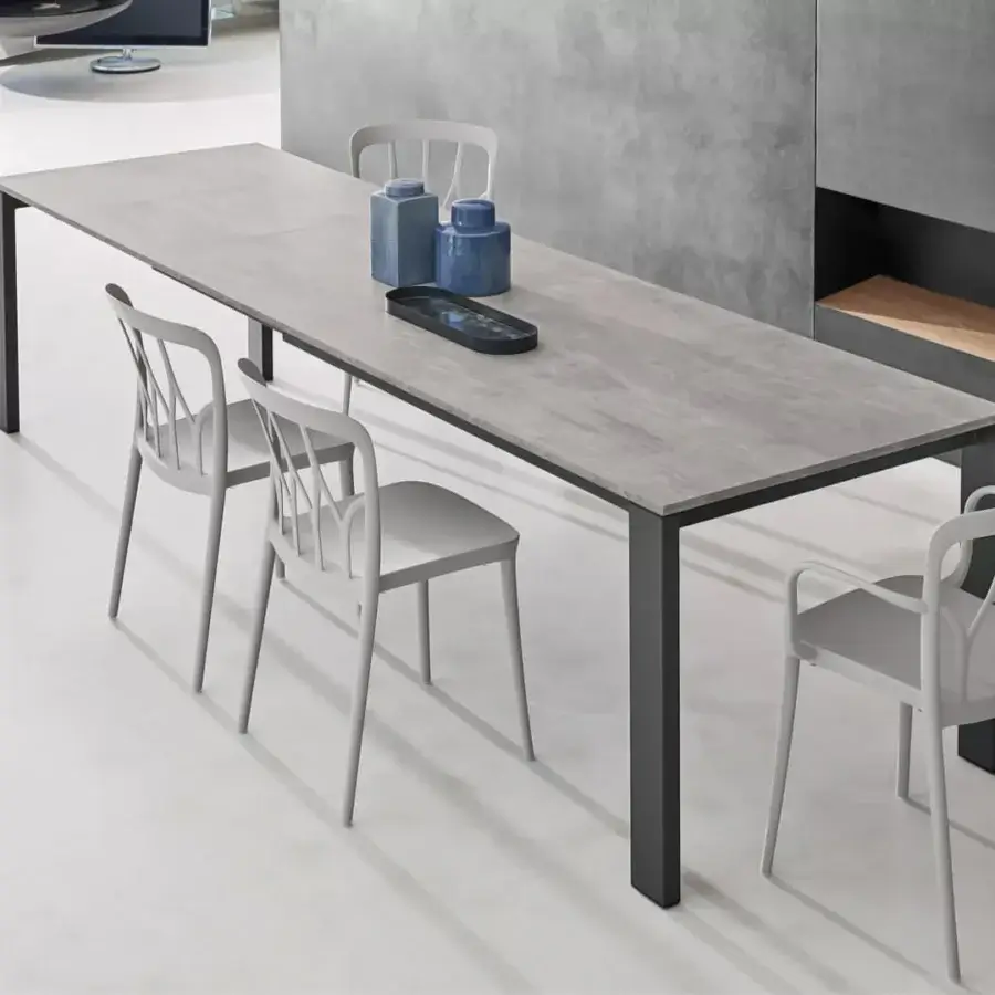 Distinguished Bontempi Galaxy chair with angular silhouette crafted in light gray synthetic material and matte finish