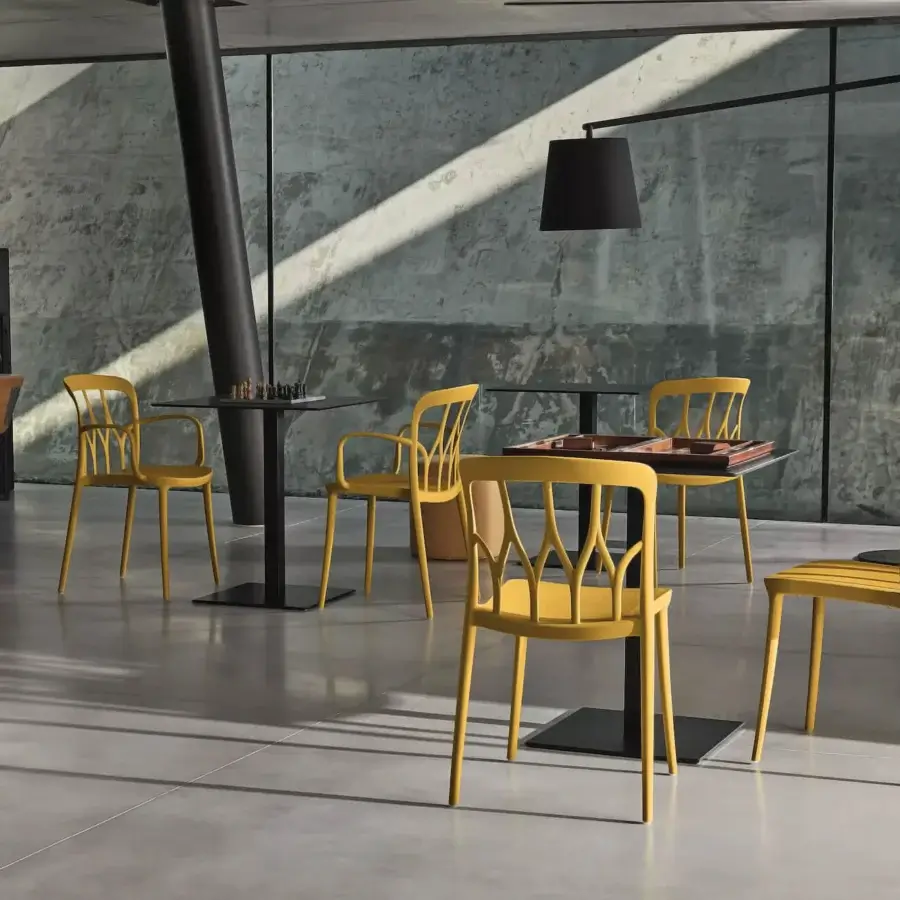 Exceptional Bontempi Galaxy chair with slatted backrest crafted in vibrant yellow matte synthetic material