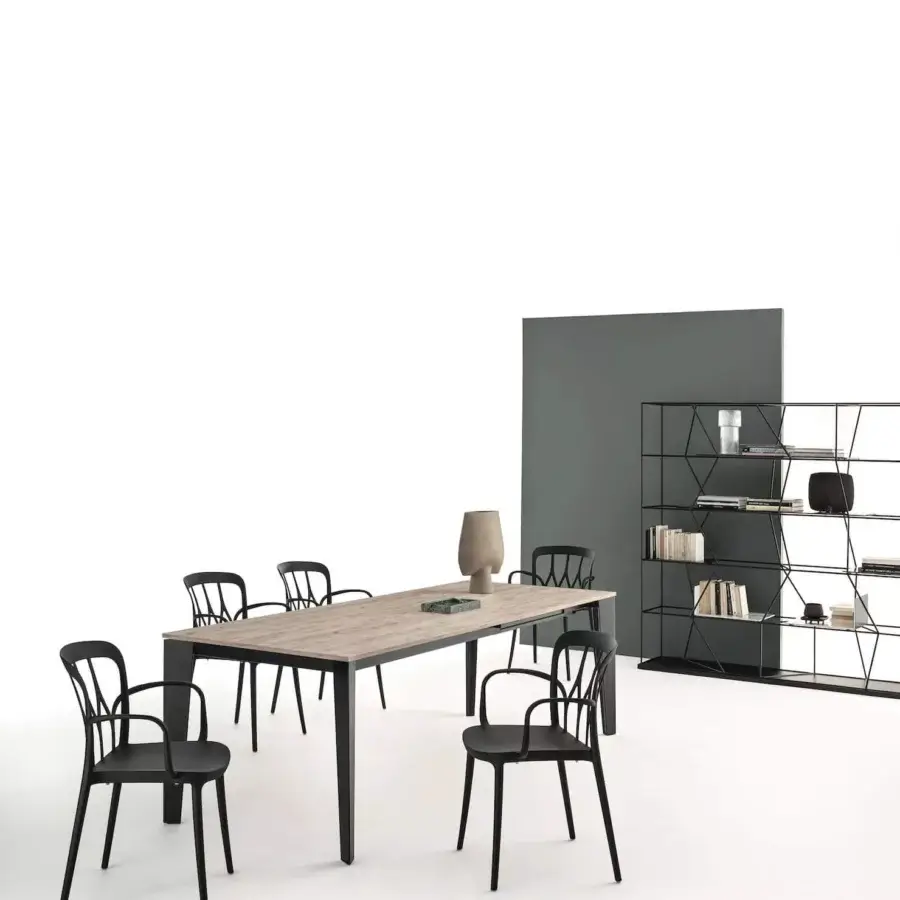 Sophisticated Bontempi Galaxy chair with distinctive woven backrest crafted in matte black metal for indoor or outdoor use