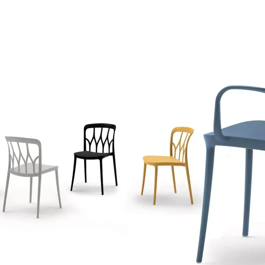 Distinctive Bontempi Galaxy chair with muted blue-gray synthetic material and satin finish for indoor or outdoor use