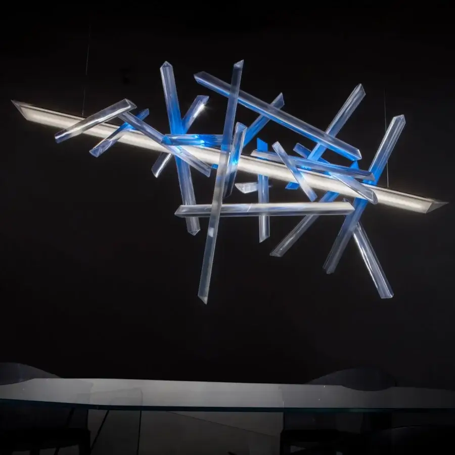 Avant-garde Slamp La Traviata suspension lamp in translucent Lentiflex® and methacrylate with captivating clear and blue hues