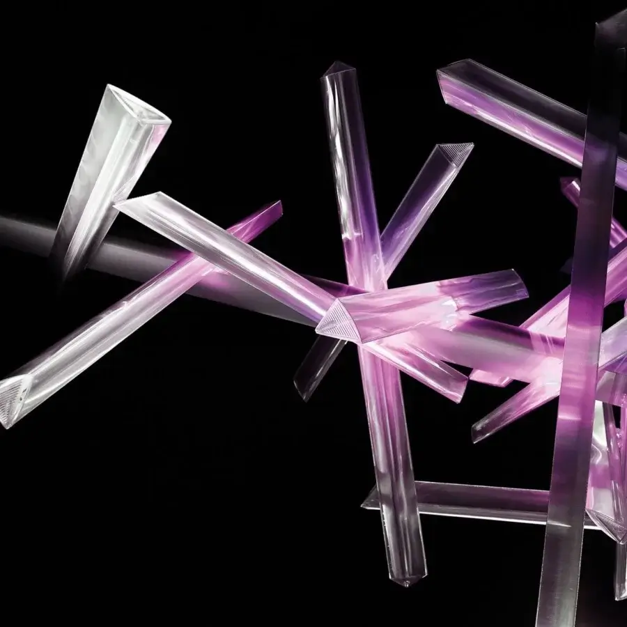 Innovative Slamp La Traviata suspension lamp in pale lavender Lentiflex® and methacrylate with integrated RGB lighting