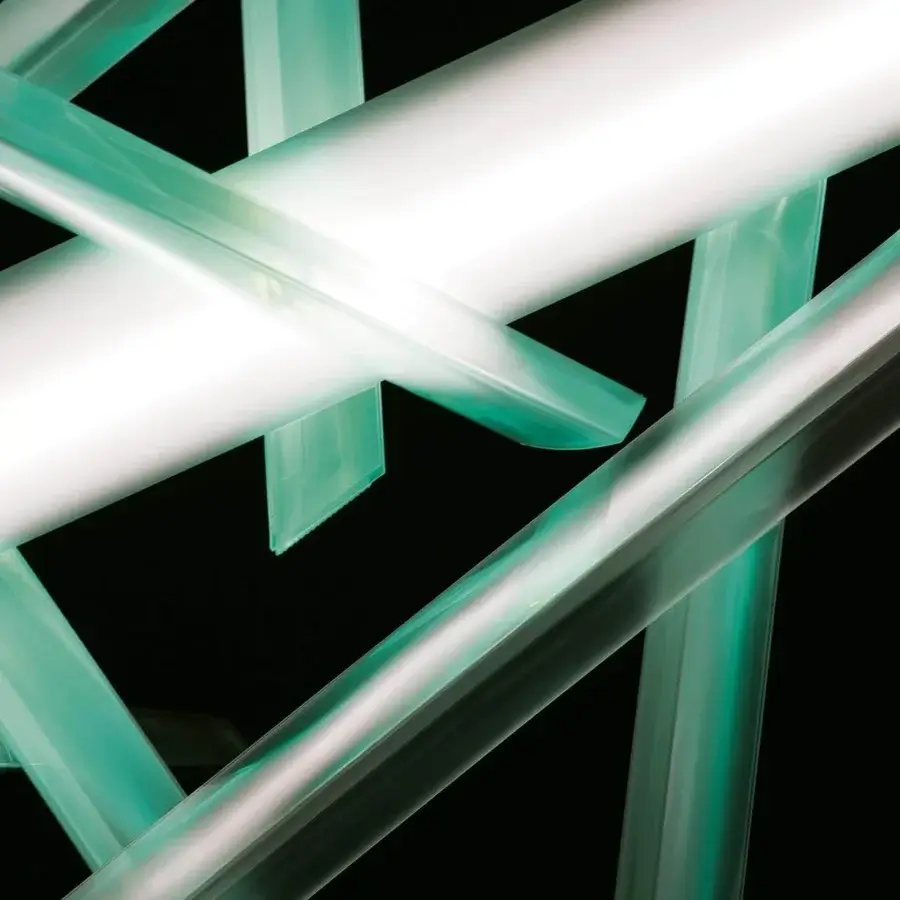 Superior Slamp La Traviata suspension lamp in aqua and teal Lentiflex® and methacrylate with a glossy finish