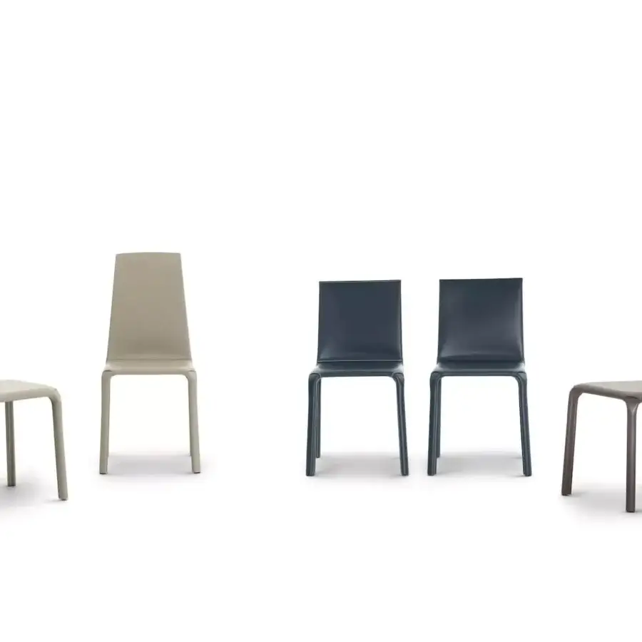 Elegant Bontempi Alice chair with navy blue hide leather upholstery and smooth matte finish