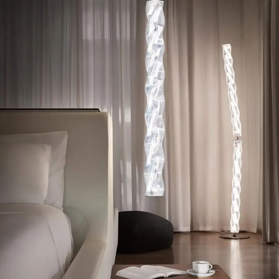 Exceptional Slamp Hugo floor lamp embodying harmonious form with white Lentiflex material and invisible steel structure