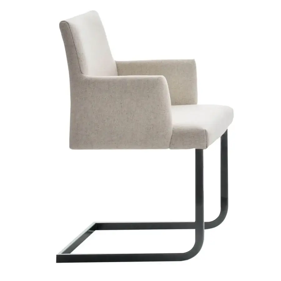 Distinguished Bontempi Hisa chair with neutral beige textured woven fabric and dark powder-coated metal frame