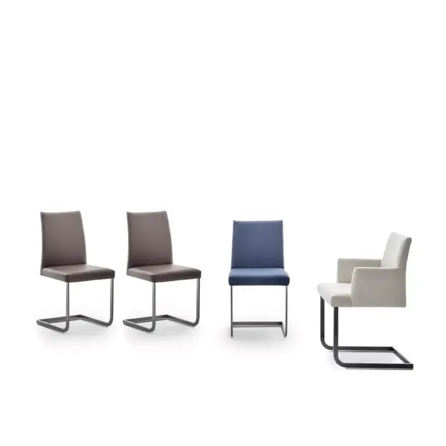 Elegant Bontempi Hisa chair with smooth medium-shade blue textile and cantilevered matte black metal base