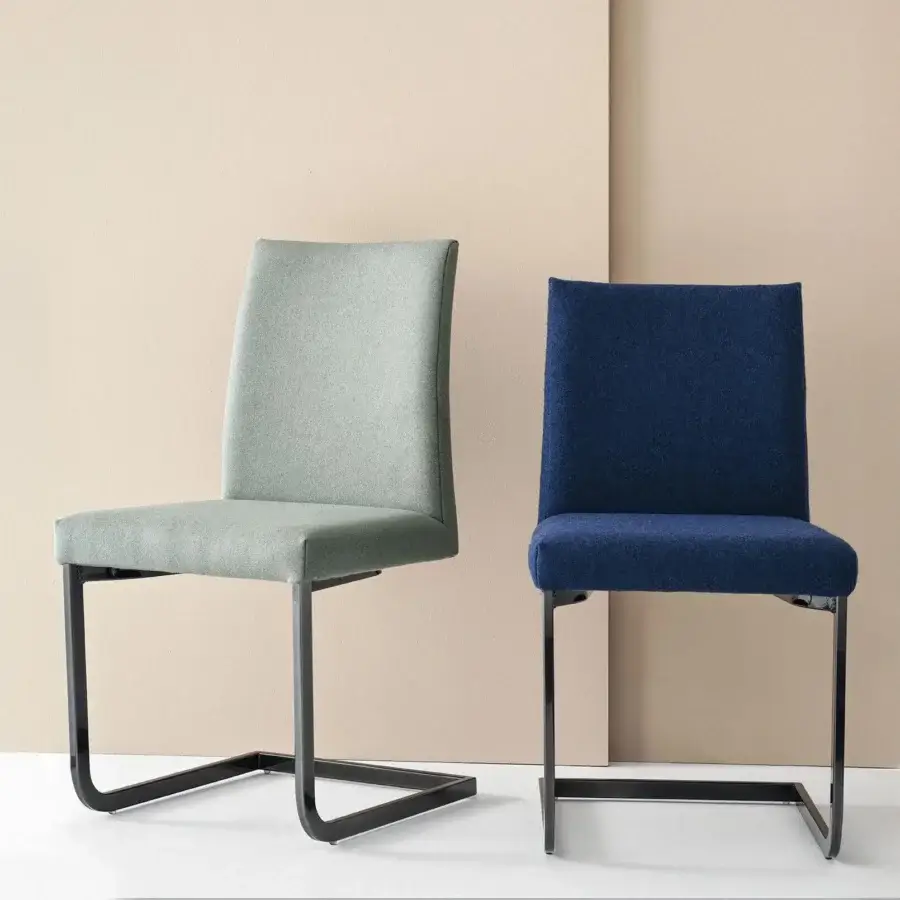 Superior Bontempi Hisa chair with sage green textile upholstery and matte metal cantilevered base