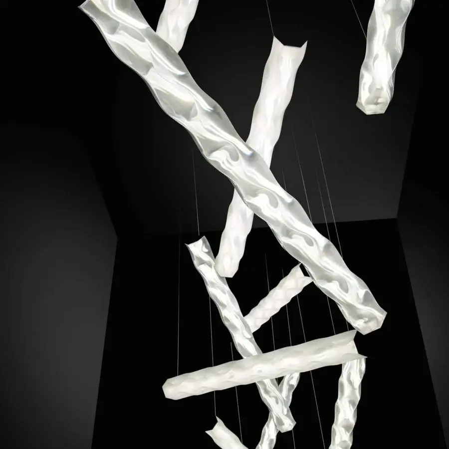 Exceptional Slamp Hugo suspension lamp crafted in bright white Lentiflex® with a captivating water reflection effect