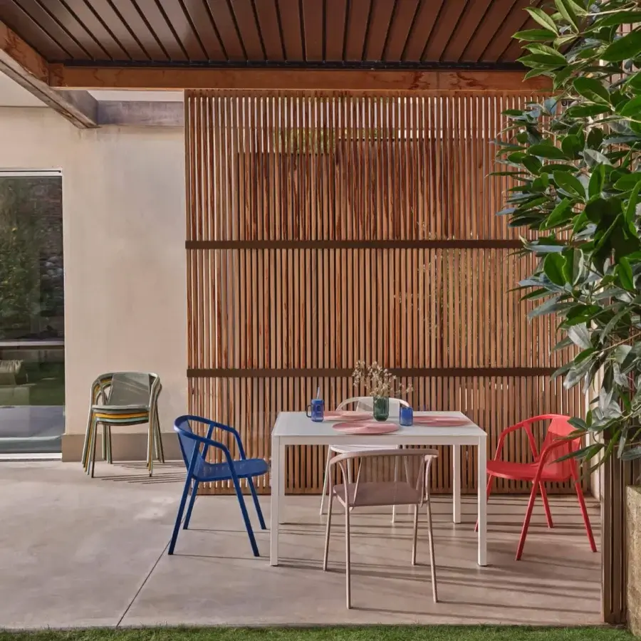 Elegant Bontempi Ines chair with sleek molded plastic construction and vibrant blue finish for indoor or outdoor use