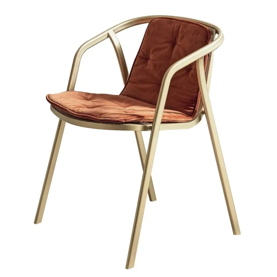 Distinguished Bontempi Ines chair with reddish-brown velvet upholstery and golden satin metal frame offers a contemporary aesthetic