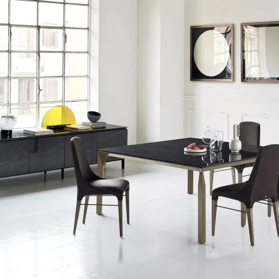 Captivating Bontempi Kelly chair upholstered in textured dark brown textile with a satin-finish wood frame