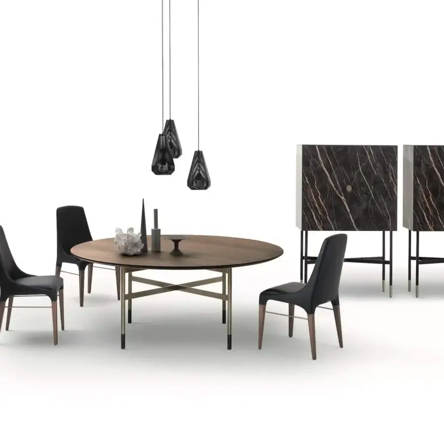 Elegant Bontempi Kelly chair upholstered in deep charcoal gray woven fabric with a light-colored wood satin finish
