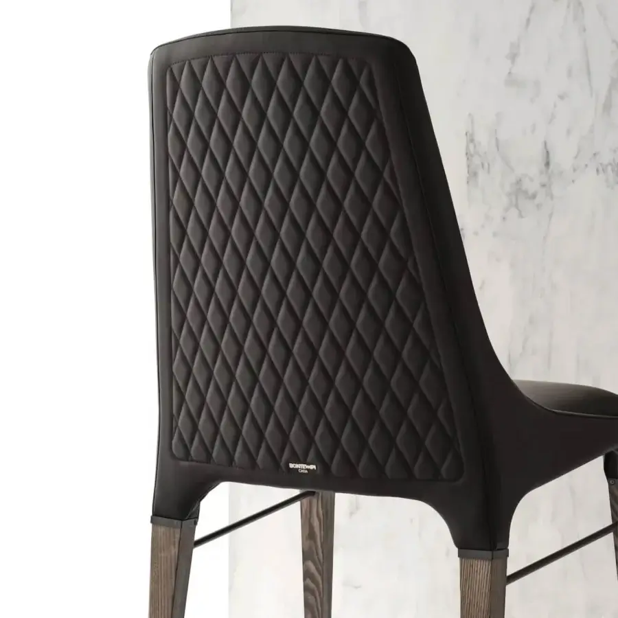 Superior Bontempi Kelly chair with quilted back and dark stained hardwood frame crafted in Italy