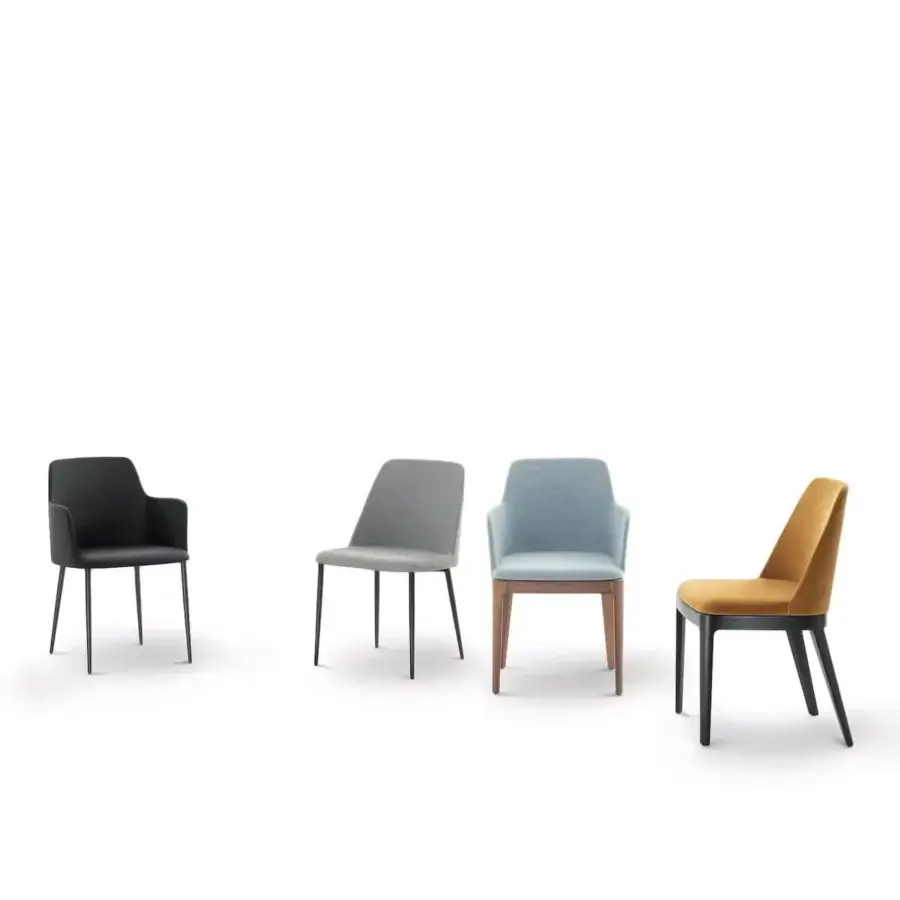 Distinguished Bontempi Margot chair with light blue-gray textile upholstery and satin-finish wood frame