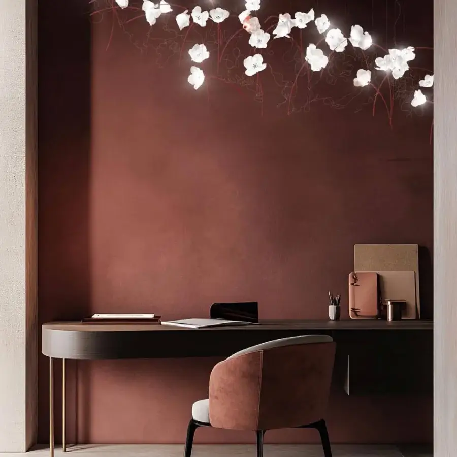 Elegant Slamp Poppy suspension lamp crafted in translucent technopolymer with red painted brass stems