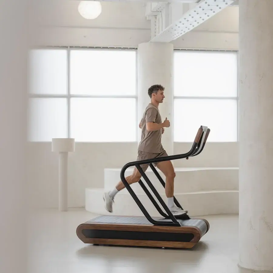 Superior NOHRD Citius treadmill crafted from fine wood with a satin finish in a warm medium-toned brown hue