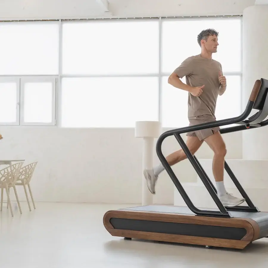 Superior NOHRD Citius treadmill crafted with warm brown wood and matte black precision-engineered metal components