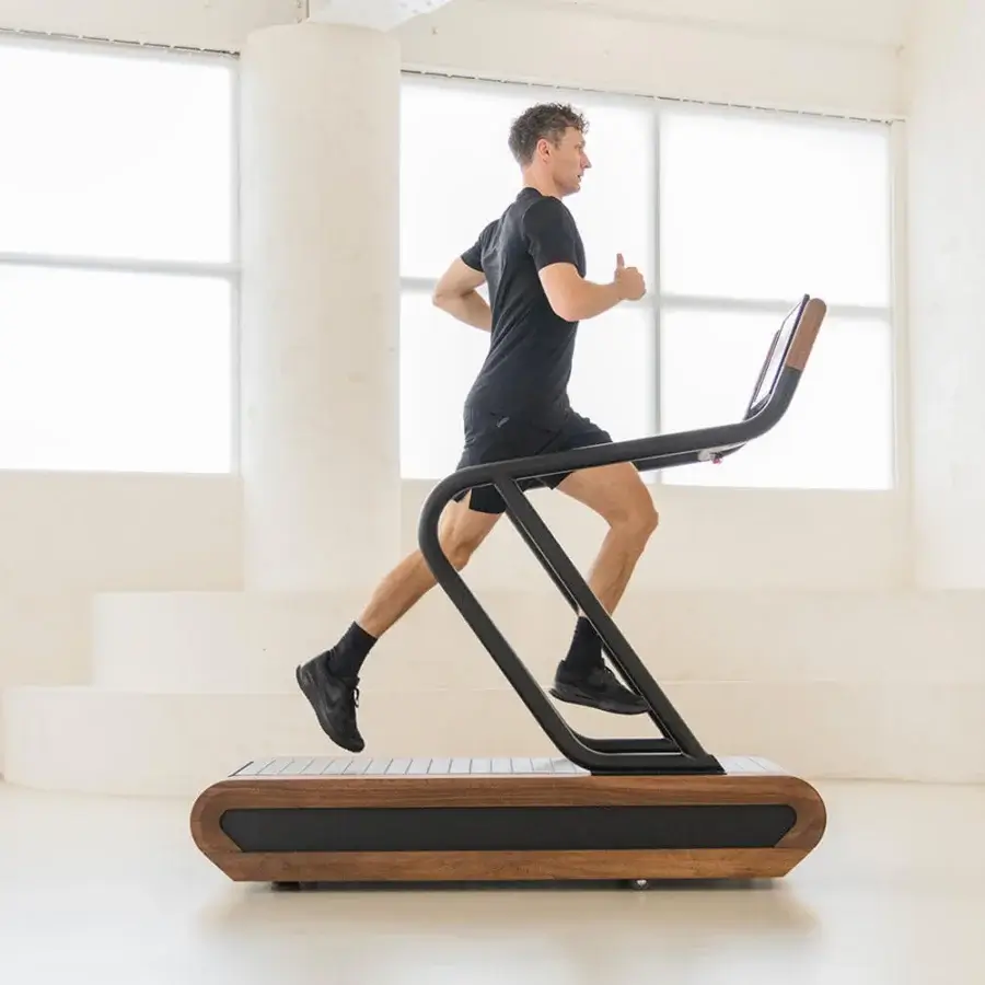 Superior NOHRD Citius treadmill crafted with warm brown wood and precision-engineered components in a satin finish