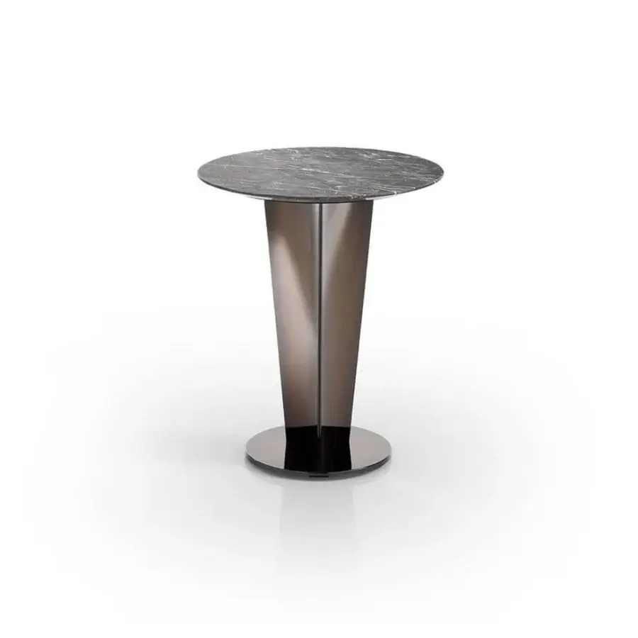 Distinguished DV Home Collection Stanley side table with circular marble top and translucent gradient-toned stainless steel column