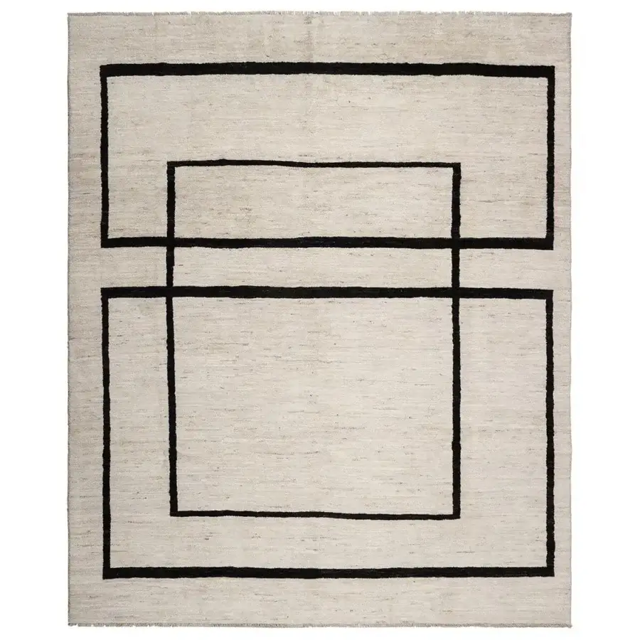 Distinguished Amini Collective rug hand-knotted in Afghanistan wool with geometric design and hand-washed carved detailing
