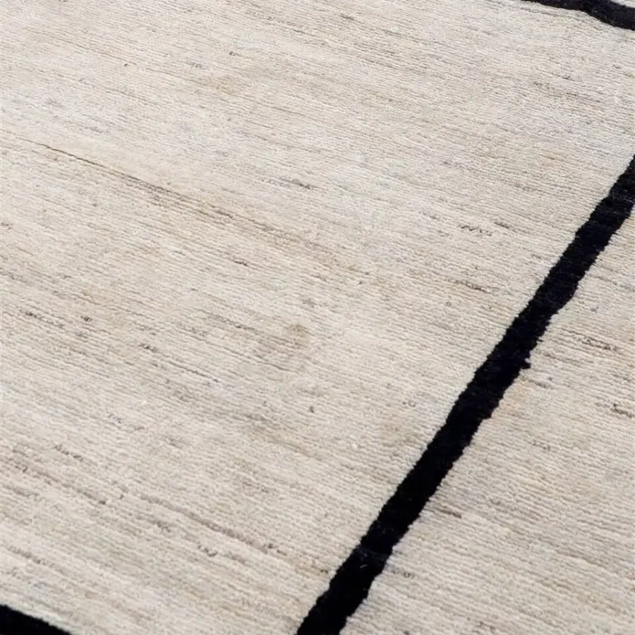 Lavish Amini Collective rug hand-knotted in Afghanistan wool with a minimalist black geometric pattern and Italian finish