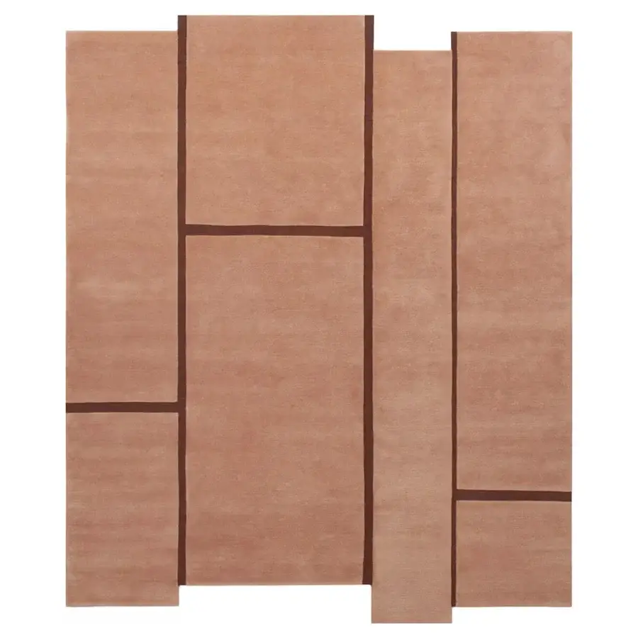 Distinguished Amini Campiture rug hand-knotted in India with terracotta and brown color blocking and refined pile loop cut finish