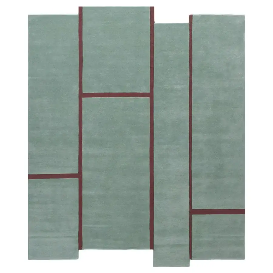 Exceptional Amini Campiture rug hand-knotted in India with grayish-green and reddish-brown wool, exhibiting a refined pile loop and cut finish