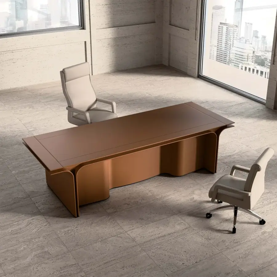 Lavish Mascheroni Jazz Ray desk built in Italy with natural leather, solid wood, and a satin finish
