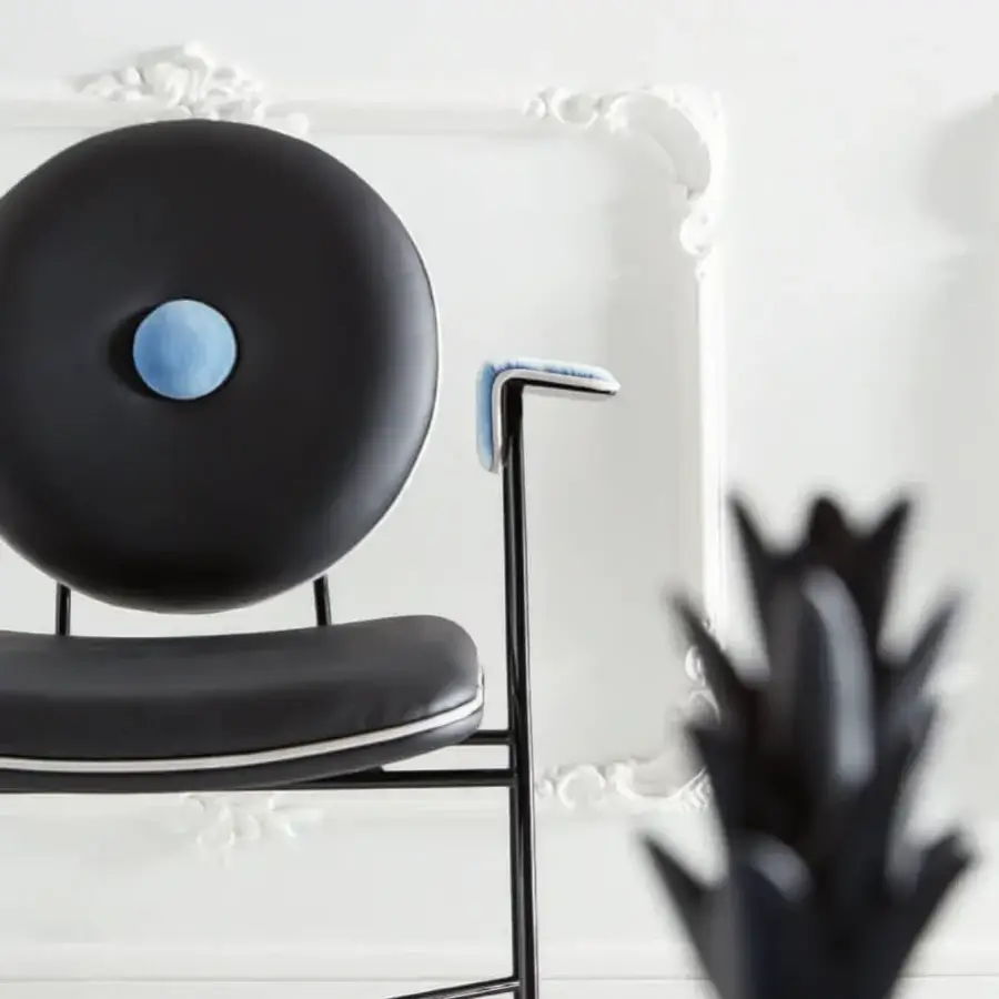 Captivating Bontempi Penelope chair with matte black metal frame and dark textile upholstery accented with pale blue detail