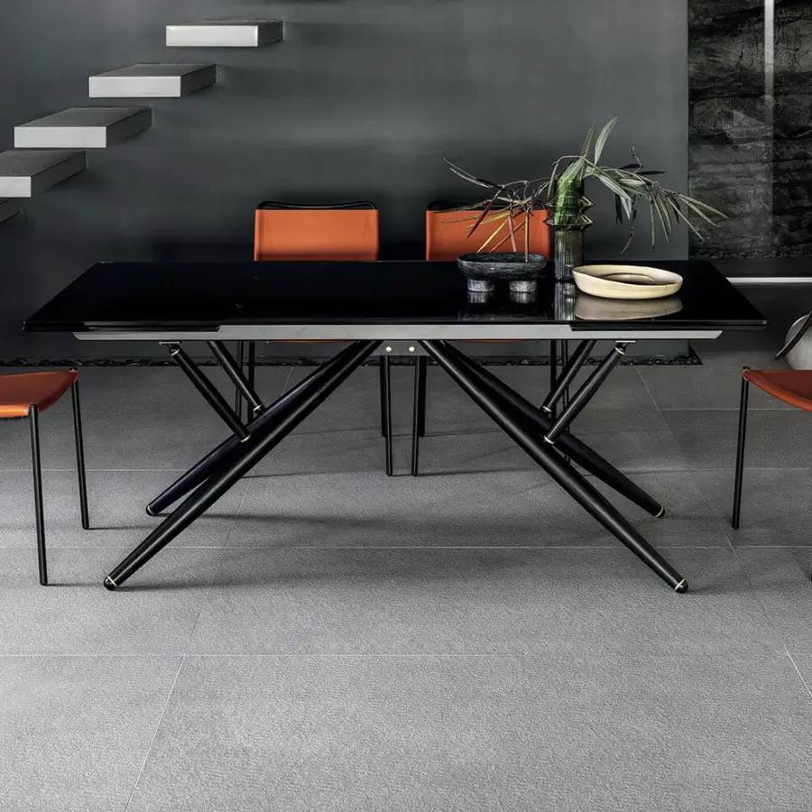 Distinctive Bontempi Shape chair with reddish-orange textile upholstery and matte dark metal frame crafted in Italy