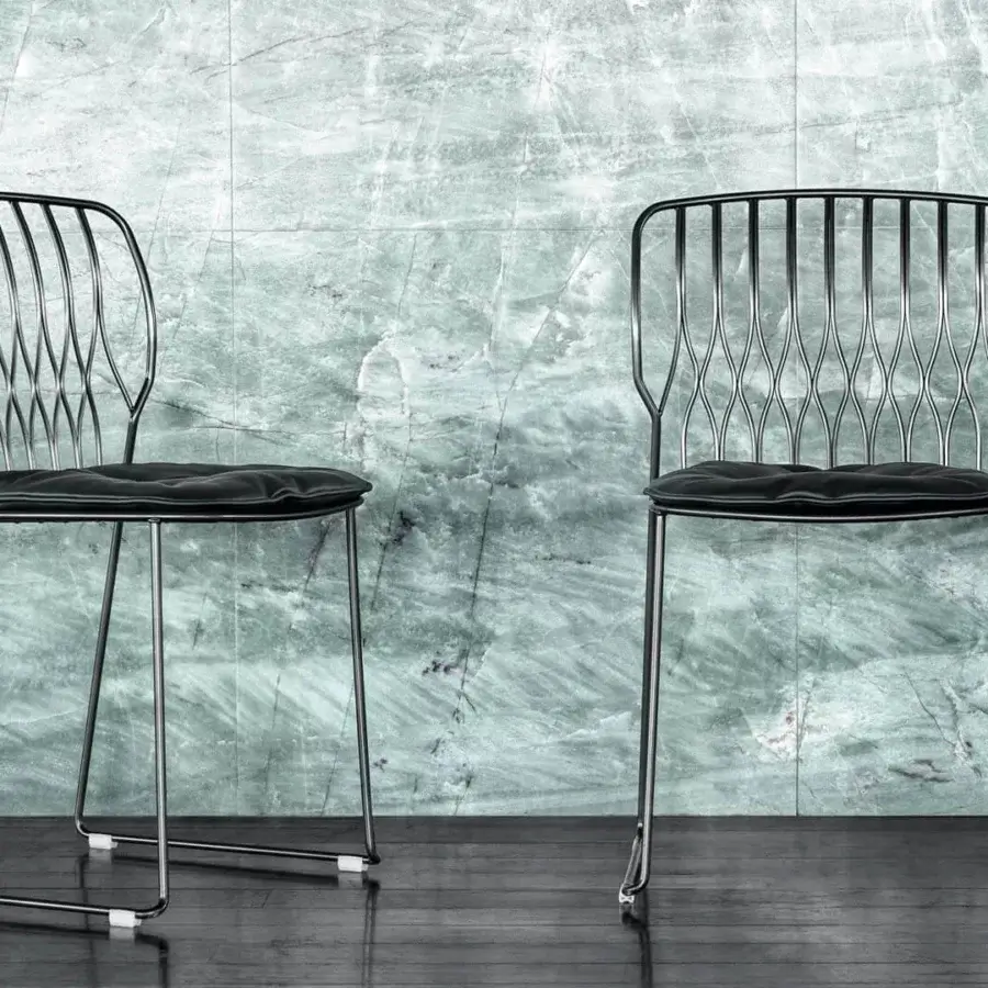 Distinguished Bontempi Freak chair with dark gray satin metal frame supporting a sleek black textile seat