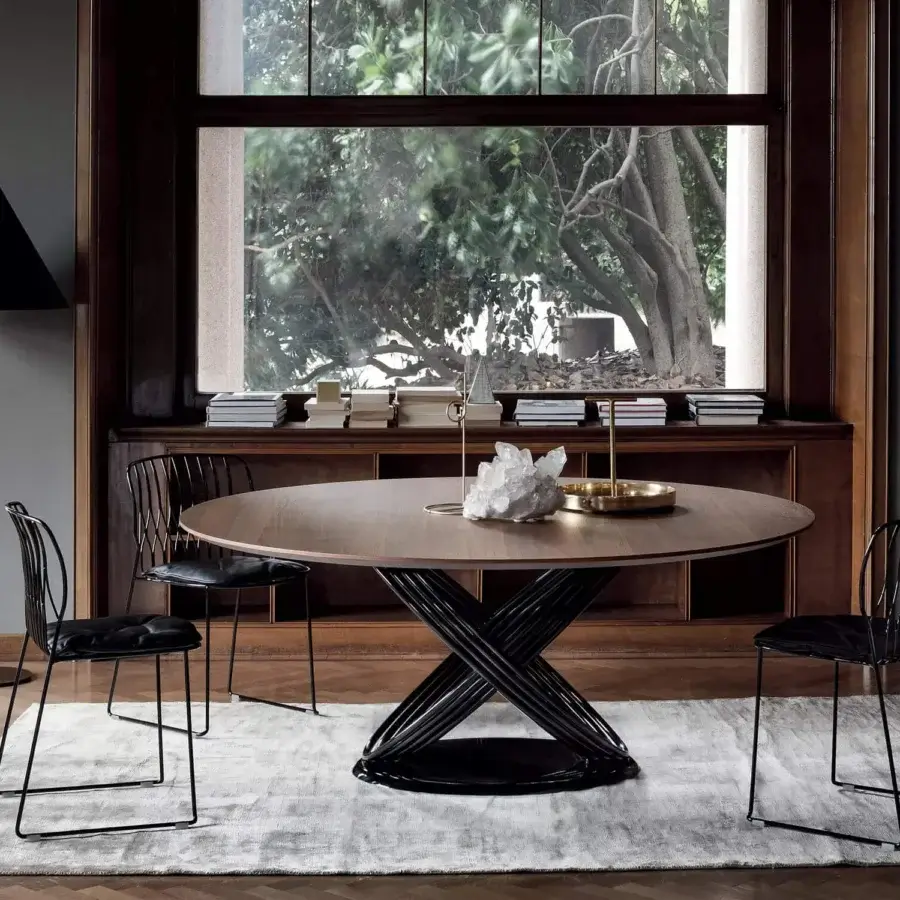 Distinctive Bontempi Freak chair in dark matte metal with black textile upholstery and cage-like backrest crafted for luxury homes