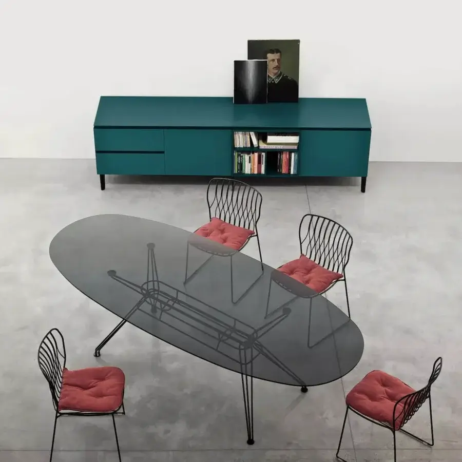 Distinguished Bontempi Freak chair with matte black metal framing and vibrant red padded seat and backrest crafted in Italy