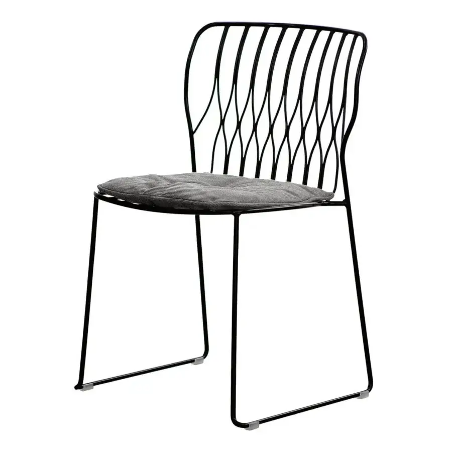 Elegant Bontempi Freak chair with a matte black metal frame and dark gray subtly textured seat