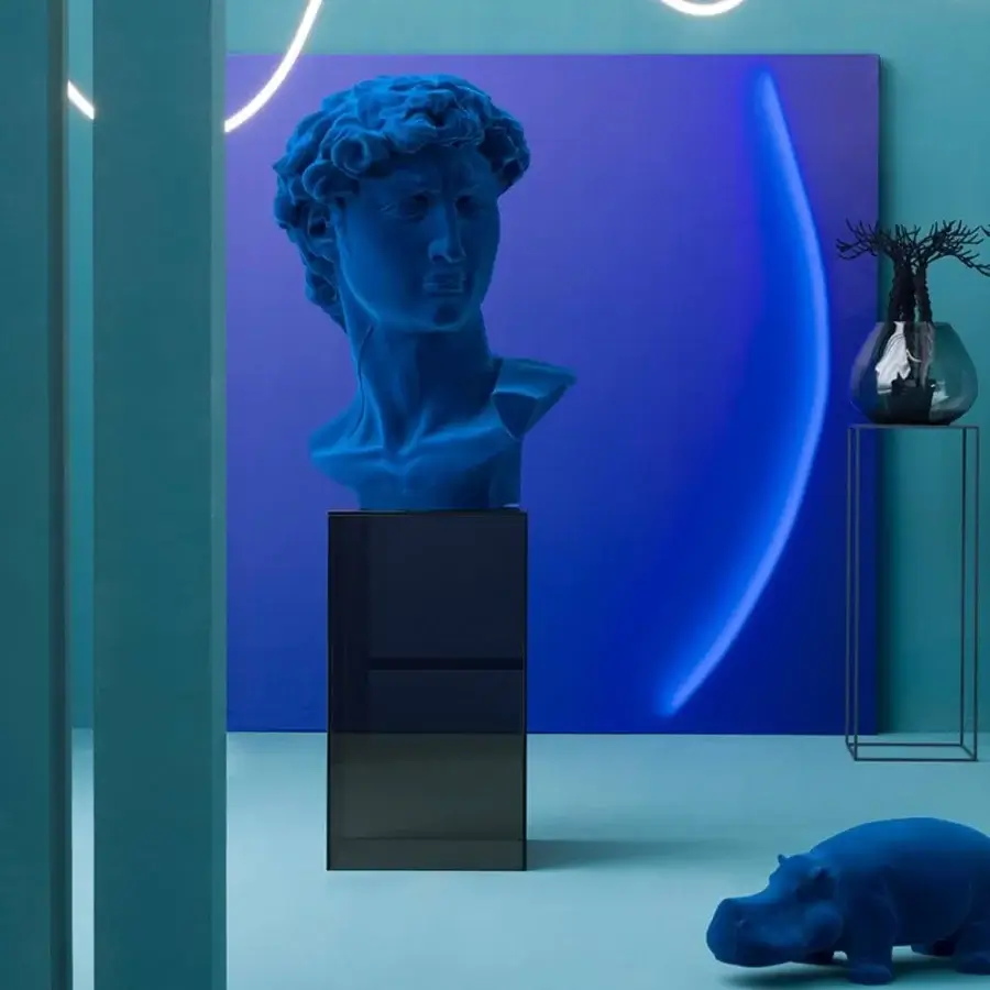 Exclusive Adriani e Rossi David sculpture crafted in ceramic powders with a saturated blue velvet finish