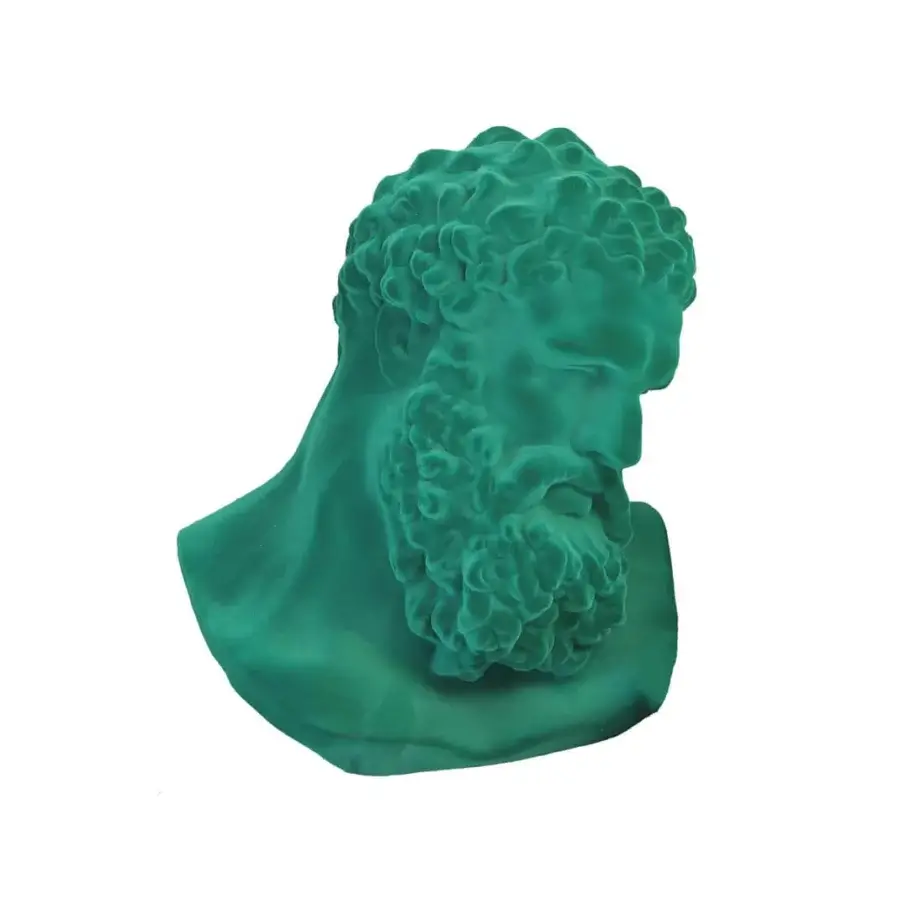 Distinguished Adriani e Rossi Hercules sculpture crafted in ceramic with a soft velvety texture and striking teal green finish