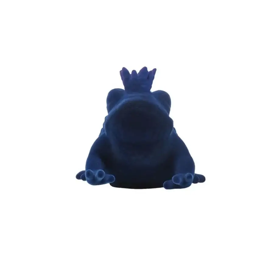 Superior Adriani e Rossi Prince & Queen sculpture pair with ceramic frogs in petrol blue velvet and ornate crown finish