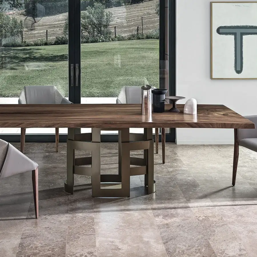 Superior Bontempi Sveva chair with satin-finished metal frame and subtly textured gray textile upholstery
