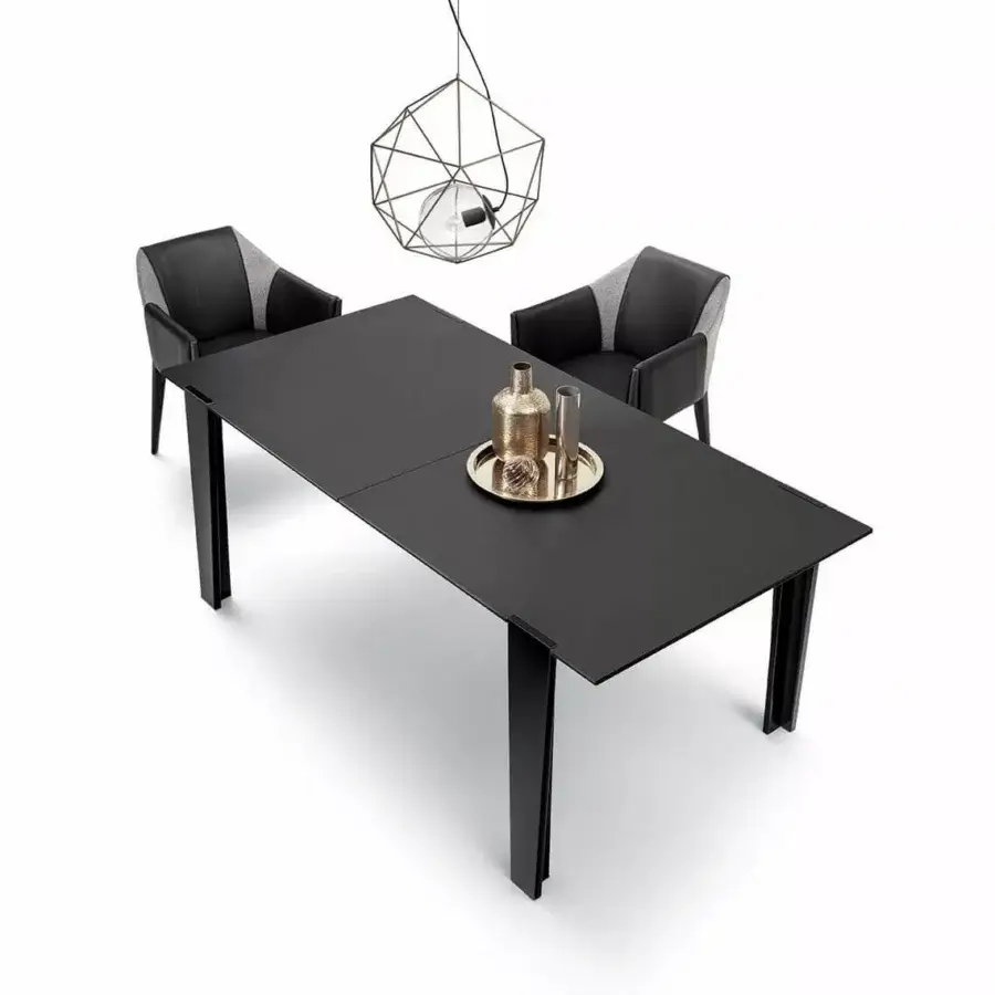 Elegant Bontempi Sveva chair upholstered in dark gray textile with dark matte-finish wood accents offering a modern minimalist aesthetic